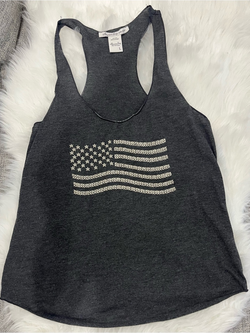 Charter Club Women's Charcoal Racerback Tank with American Flag
